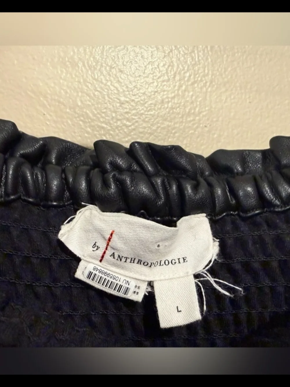 Anthropologie Black Strapless Smocked Faux-Leather Jumpsuit - Picture 4 of 5